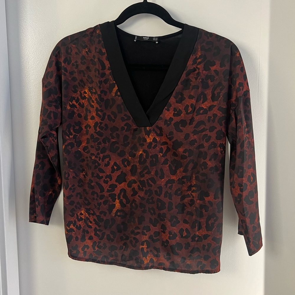 Mango cheetah print front blouse shirt